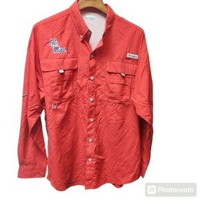Columbia PFG Ole Miss Men's Shirt Button Up Red Long Sleeve Omni-Shade  Sz.L